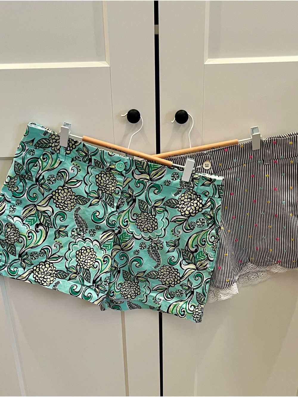 Crown & Ivy Set of TWO Pairs Shorts in Flora & Stripes. Breathable Cotton Casual